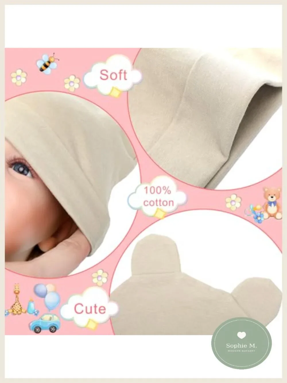 Newborn Baby Socks Hats Mittens Set Cotton Beanie Mitten 0-6 Month
